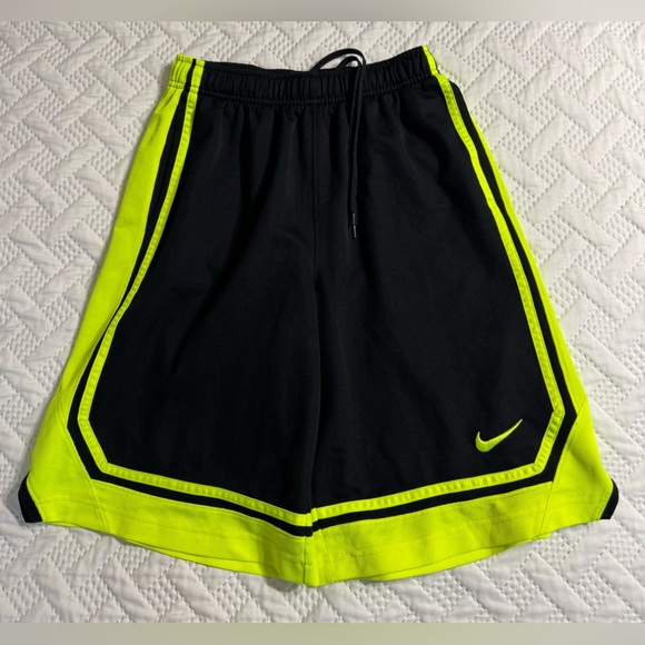 Nike Basketball Activewear DriFit Black Neon Accents Drawstrings Shorts Youth Lg - Picture 2 of 13